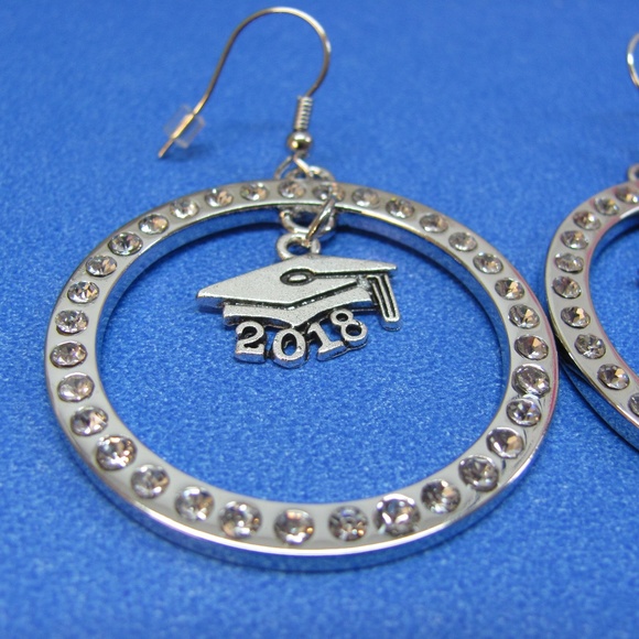 Graduation Gift Class of 2018 Earrings Platinum Pl - Picture 2 of 8